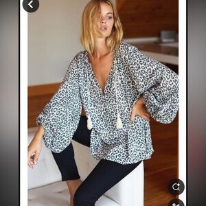 Emerson Fry Bardot Top- Leopard Print Women's Top - Black and White